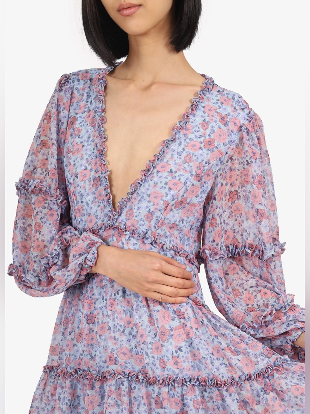 Bardot Lavender Pink Floral Backless Ruffle Mini Dress
